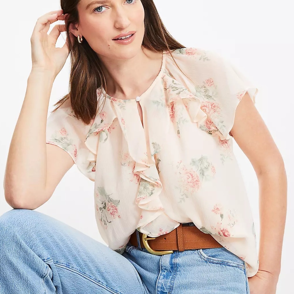 LOFT Floral Chiffon Ruffle Top